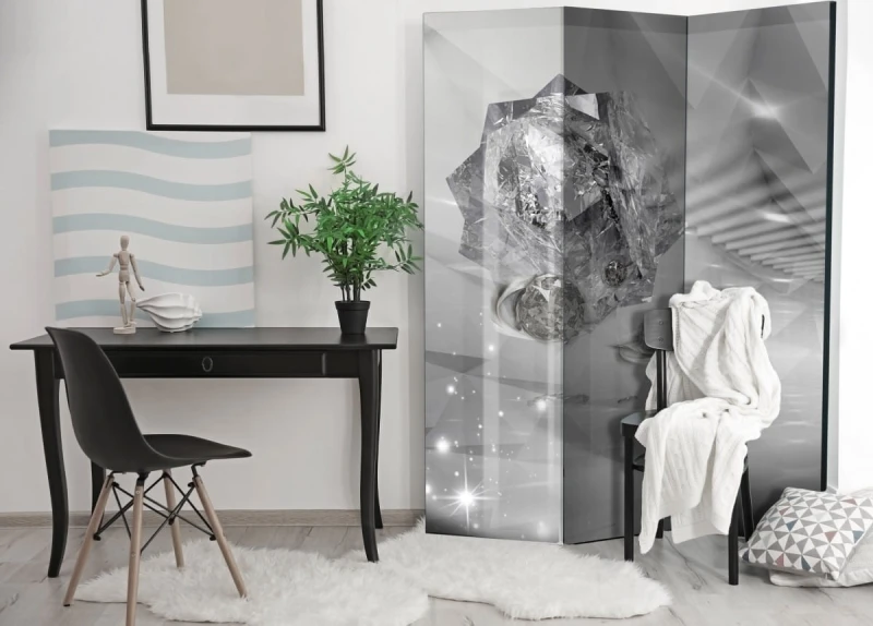 Parawan 3-częściowy - Abstrakcyjna szarość [Room Dividers]