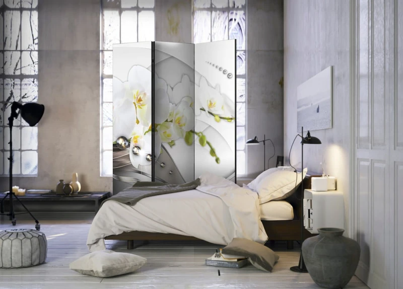 Parawan 3-częściowy - Perłowy taniec orchidei [Room Dividers]