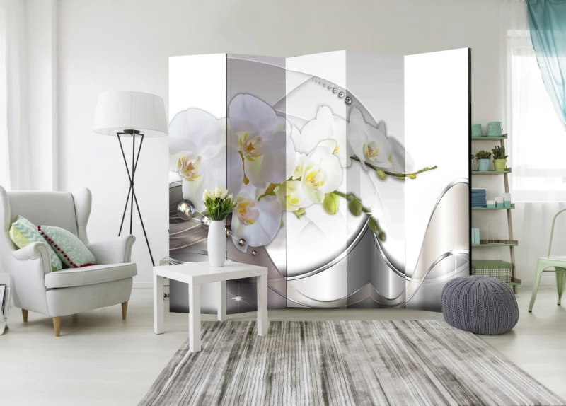 Parawan 5-częściowy - Perłowy taniec orchidei II [Room Dividers]