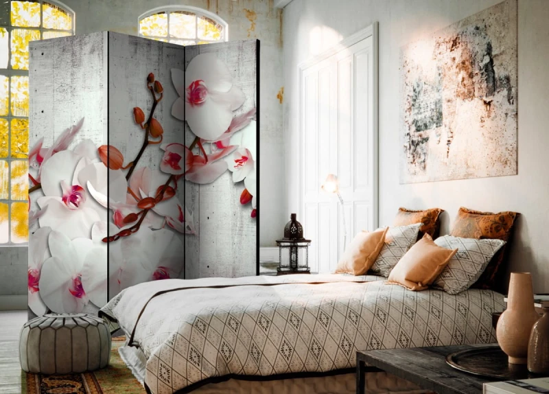 Parawan 3-częściowy - Betonowa orchidea [Room Dividers]