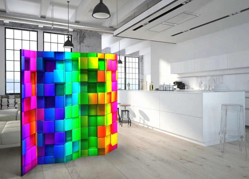 Parawan 5-częściowy - Kolorowe sześciany II [Room Dividers]