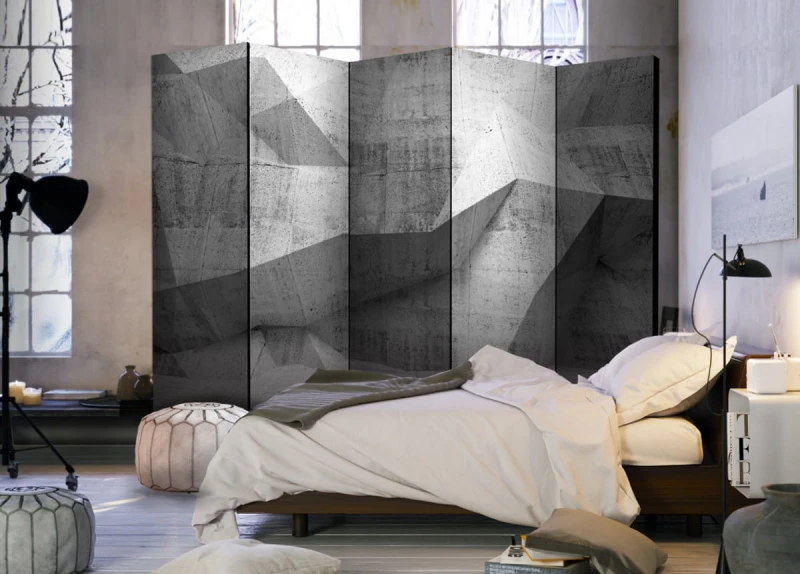 Parawan 5-częściowy - Betonowa geometria II [Room Dividers]