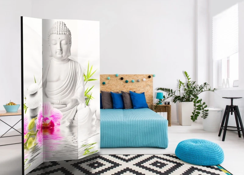 Parawan 3-częściowy - Budda i orchidee [Room Dividers]