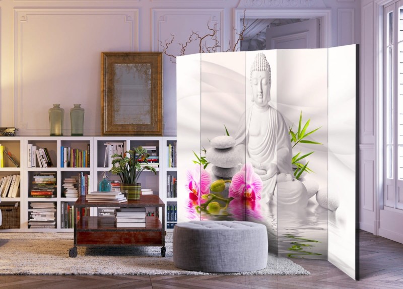 Parawan 5-częściowy - Budda i orchidee II [Room Dividers]