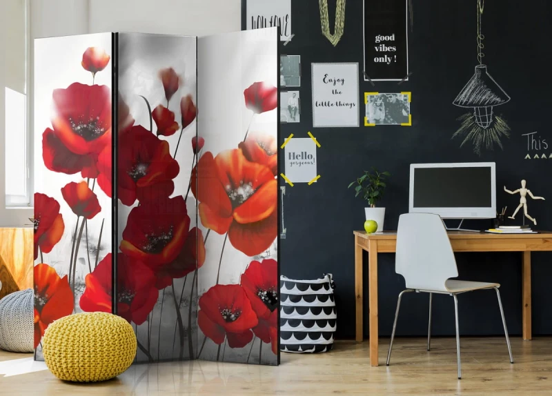 Parawan 3-częściowy - Maki w blasku księżyca [Room Dividers]