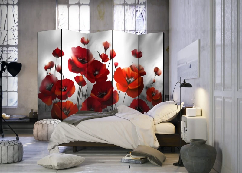 Parawan 5-częściowy - Maki w blasku księżyca II [Room Dividers]