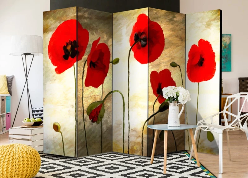 Parawan 5-częściowy - Złote pole maków II [Room Dividers]