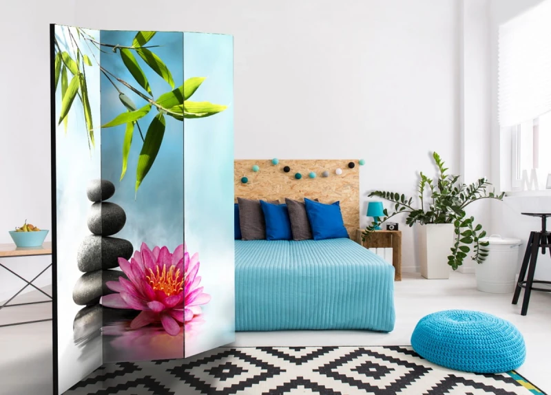Parawan 3-częściowy - Lilia wodna i kamienie spa [Room Dividers]