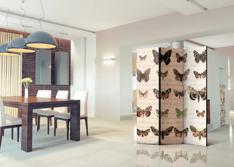 Parawan 3-częściowy - Styl retro: Motyle [Room Dividers]