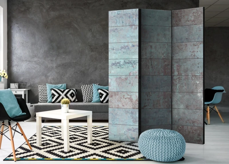 Parawan 3-częściowy - Turkusowy beton [Room Dividers]