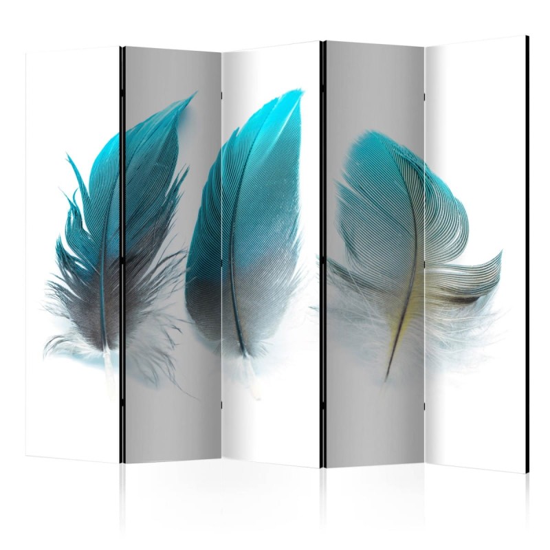 Parawan 5-częściowy - Niebieskie piórka II [Room Dividers]