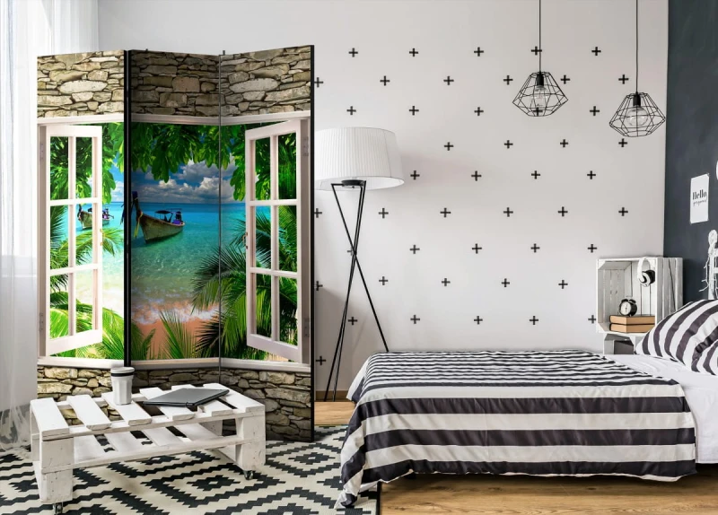 Parawan 3-częściowy - Tropikalna plaża [Room Dividers]