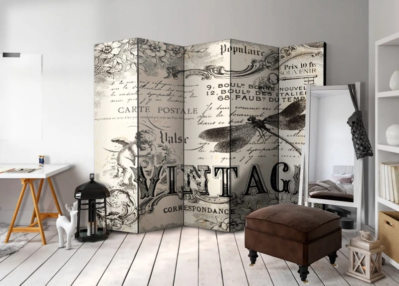 Parawan 5-częściowy - Vintage Correspondence II [Room Dividers]