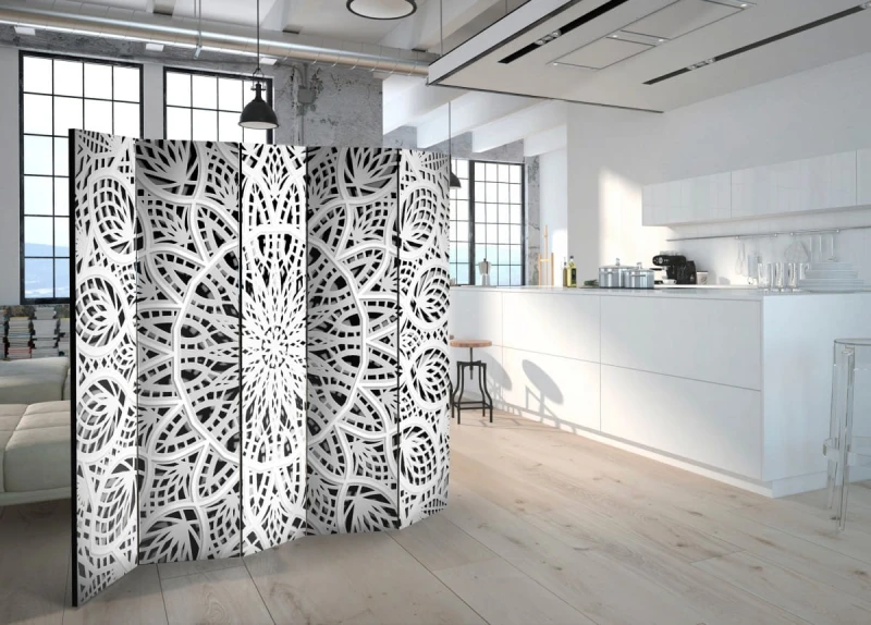 Parawan 5-częściowy - Biała Mandala II [Room Dividers]