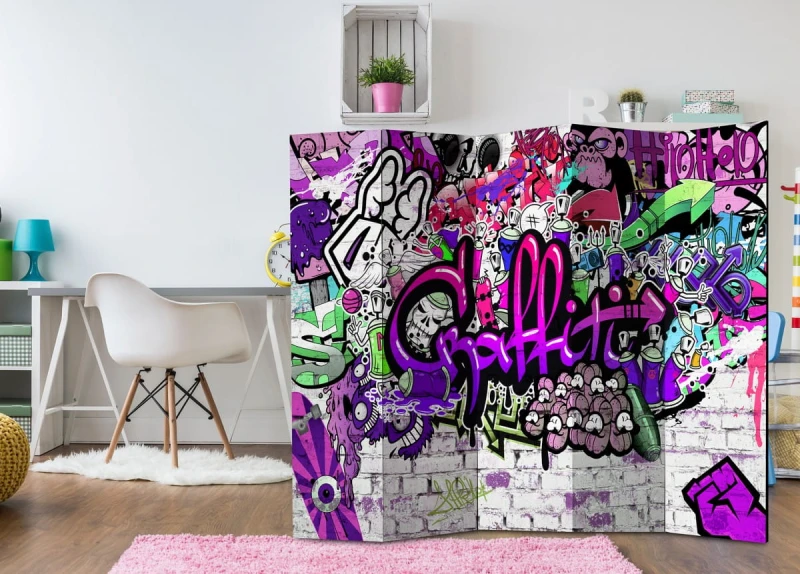 Parawan 5-częściowy - Foletowe graffiti [Room Dividers]