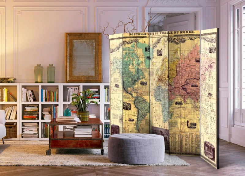 Parawan 5-częściowy - Nouvelle Carte Du Monde [Room Dividers]