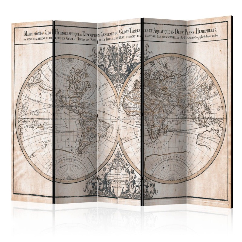 Parawan 5-częściowy - Mappe-Monde Geo-Hydrographique [Room Dividers]