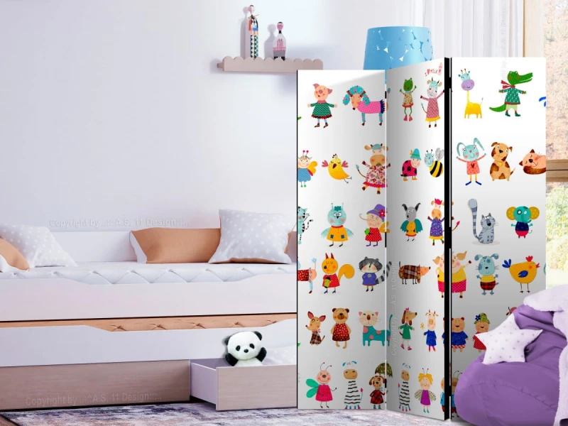 Parawan 3-częściowy - Zwierzątka z kreskówek [Room Dividers]