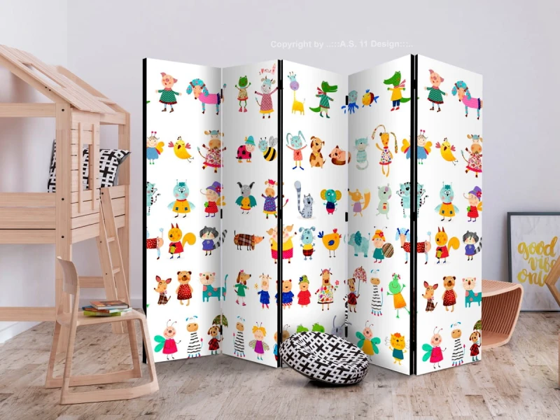 Parawan 5-częściowy - Zwierzątka z kreskówek II [Room Dividers]