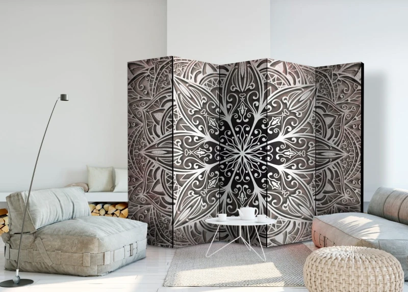 Parawan 5-częściowy - Pióra (różowy) II [Room Dividers]