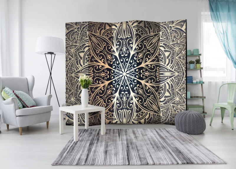 Parawan 5-częściowy - Pióra (brązowy) II [Room Dividers]