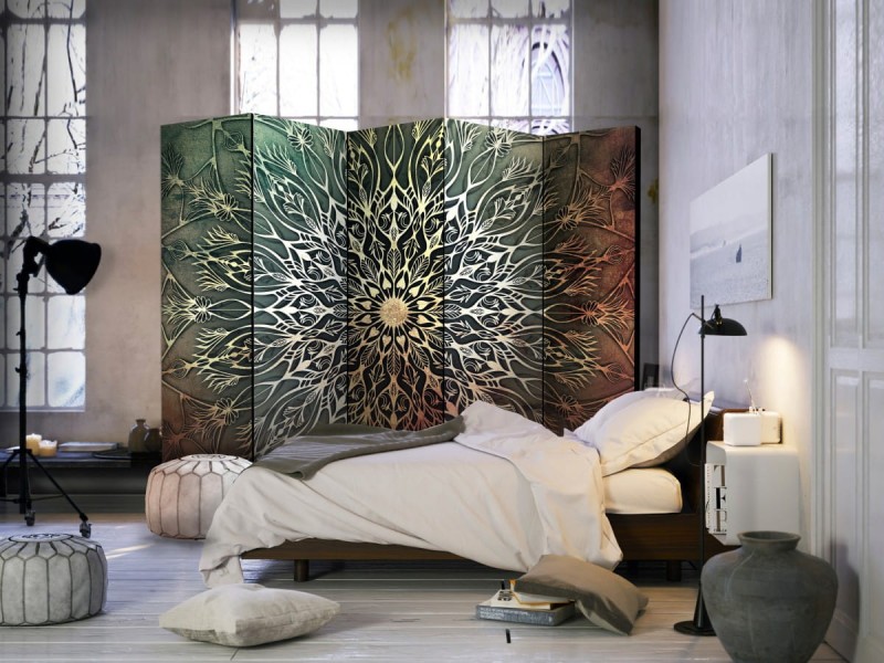 Parawan 5-częściowy - Centrum (zielony) II [Room Dividers]