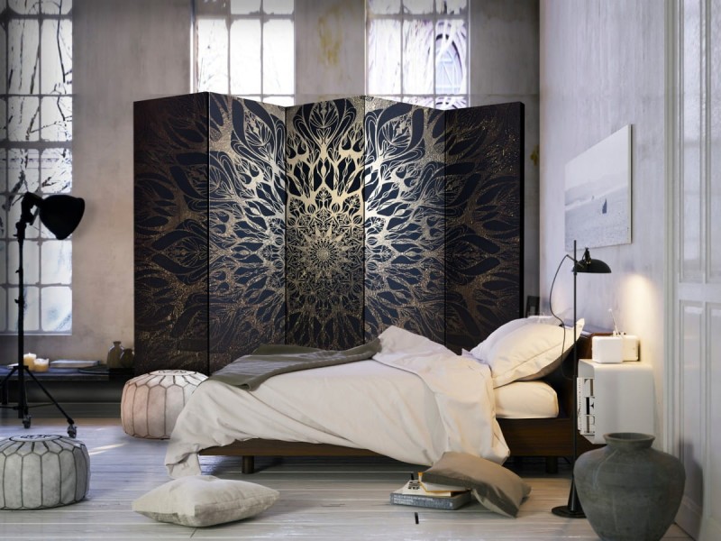Parawan 5-częściowy - Pajęczyna (brązowy) II [Room Dividers]