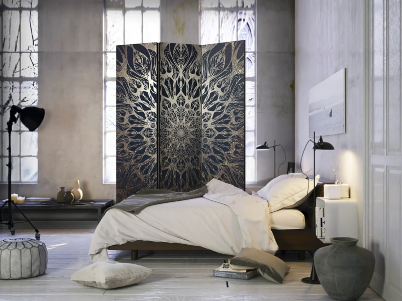 Parawan 3-częściowy - Pajęczyna (brązowy) [Room Dividers]