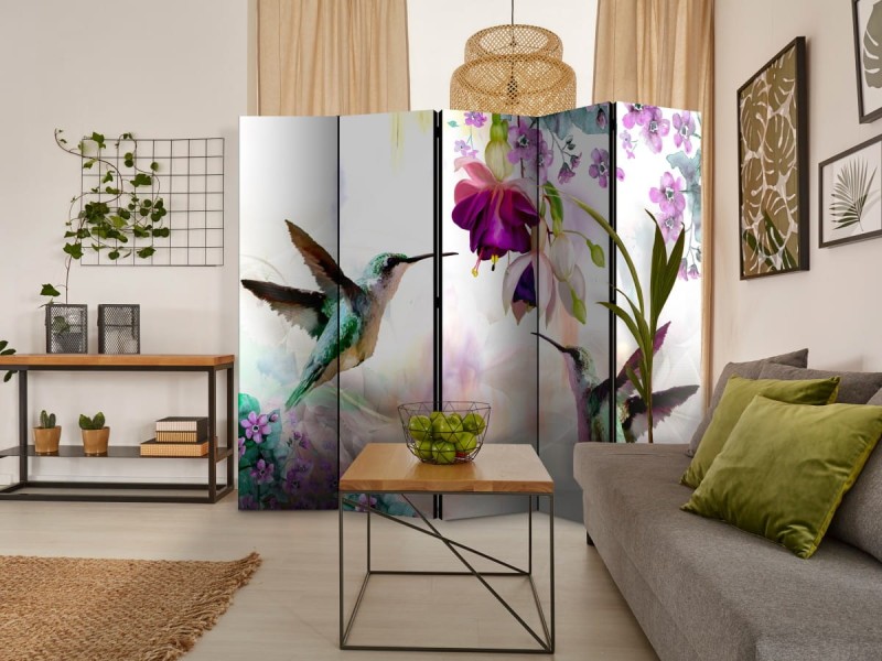 Parawan 5-częściowy - Kolibry i kwiaty II [Room Dividers]