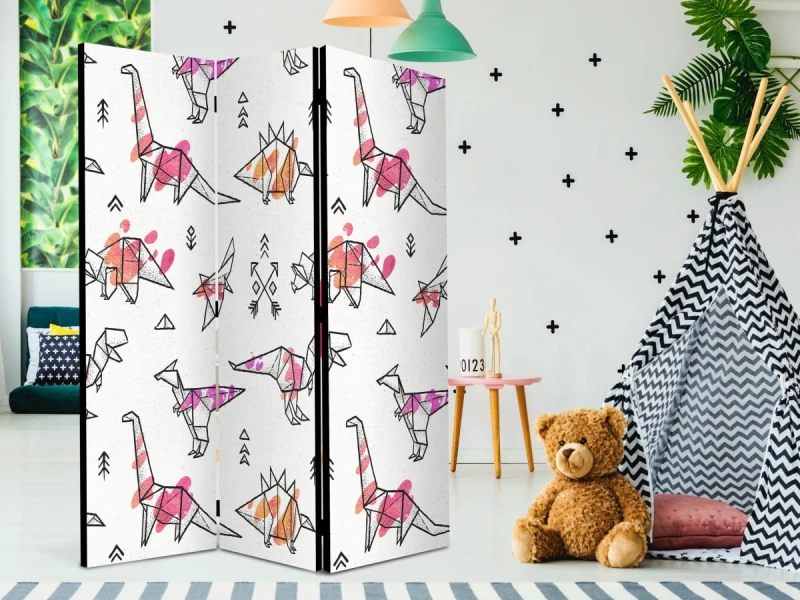 Parawan 3-częściowy - Dinozaury origami [Room Dividers]