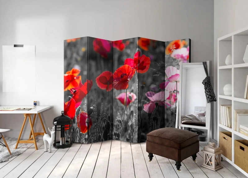 Parawan 5-częściowy - Czerwone maki II [Room Dividers]