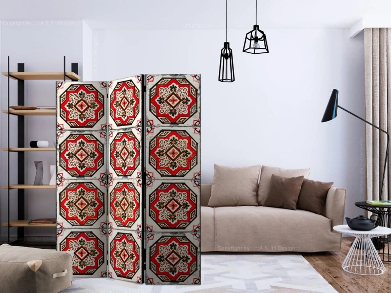 Parawan 3-częściowy - Taniec czerwonych linii [Room Dividers]