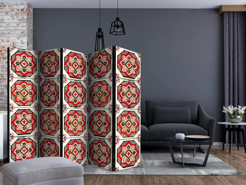 Parawan 5-częściowy - Taniec czerwonych linii II [Room Dividers]