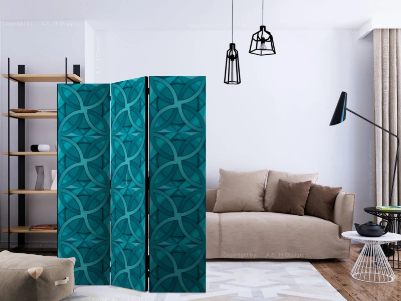 Parawan 3-częściowy - Geometria turkusu [Room Dividers]