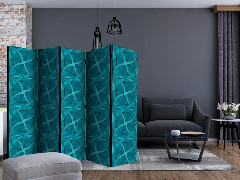 Parawan 5-częściowy - Geometria turkusu II [Room Dividers]